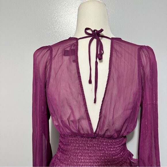 Forever 21 purple, sheer, long sleeve top with a tie on the back size S - Picture 4 of 5
